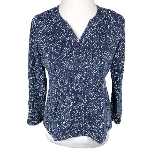 LL Bean Polka Dot Long Sleeve T Shirt Navy Blue White Size Petite Small - Picture 9 of 9